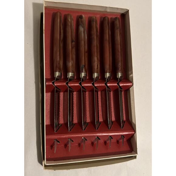 Vintage Regent Sheffield England 6 piece STEAK KNIFE SET Original Box MCM - Picture 1 of 7